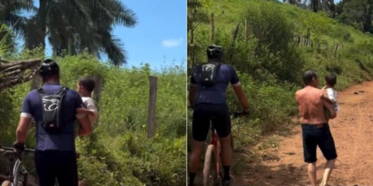 casal de ciclistas encontra bebê