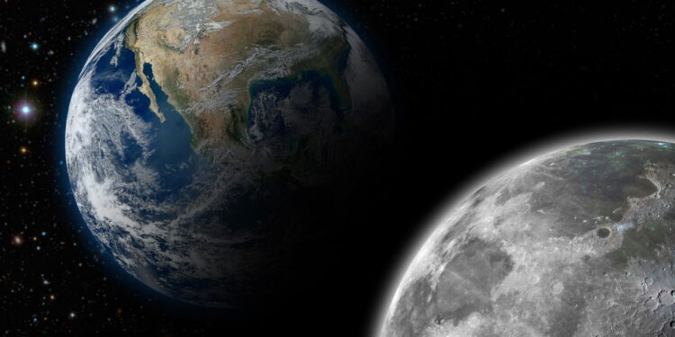 Ilustração Lua e Terra - Créditos: depositphotos.com / zzoplanet