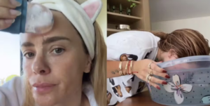Trend da gelo no rosto - com Carolina Dieckmann e Virginia Fonseca. Imagem: Instagram