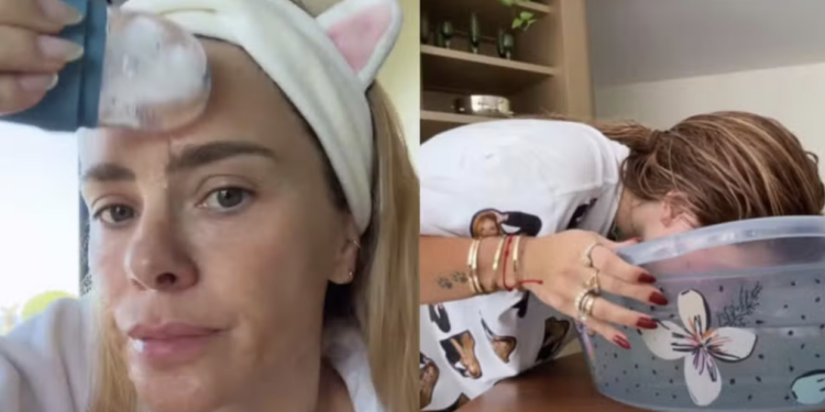 Trend da gelo no rosto - com Carolina Dieckmann e Virginia Fonseca. Imagem: Instagram