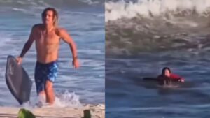 surfista salva mulher de afogamento