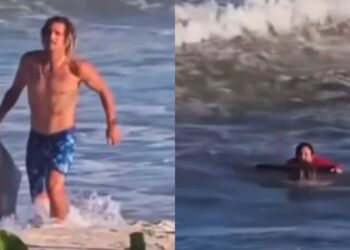 surfista salva mulher de afogamento