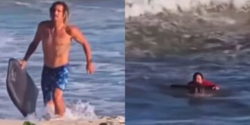 surfista salva mulher de afogamento