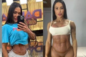 Para esclarecer boatos, Gracyanne postou um antes e depois e afirmou que não engordou tudo isso, para tranquilizar os fãs. Fotos: Reprodução Instagram
