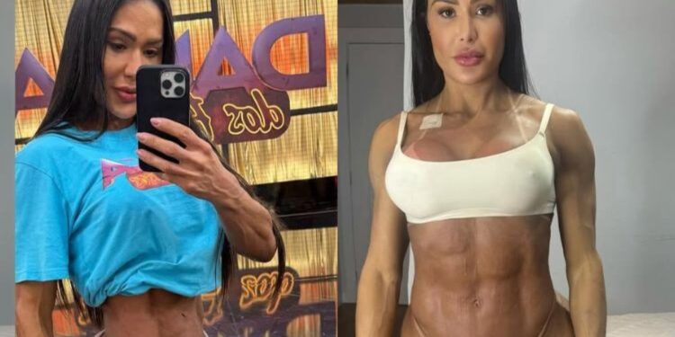 Para esclarecer boatos, Gracyanne postou um antes e depois e afirmou que não engordou tudo isso, para tranquilizar os fãs. Fotos: Reprodução Instagram