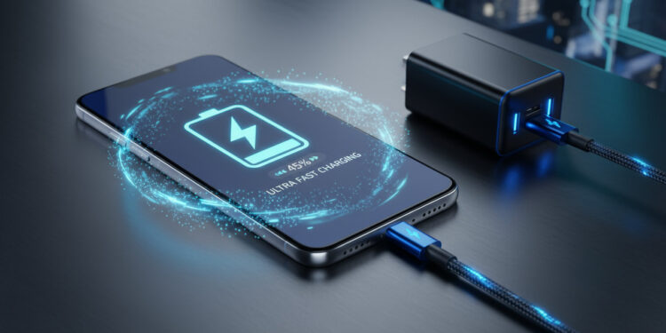 Sistema inteligente que protege a bateria enquanto carrega rapidamente.