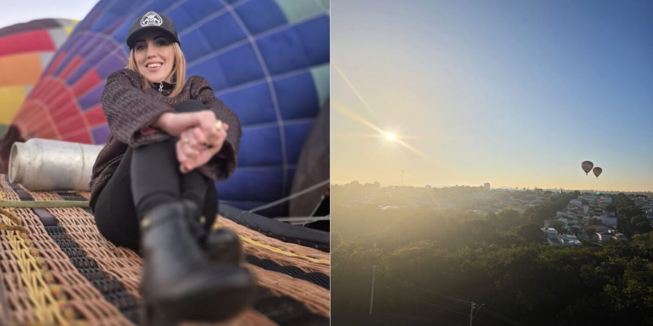 Antes da subida dos balões, o pessoal da empresa nos colocou literalmente em cima do cesto deitado, para realizar fotos. E no alto, a paisagem diz tudo! Foto: Arquivo Pessoal.