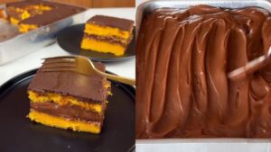 Bolo de cenoura com casquinha crocante e recheio de brigadeiro