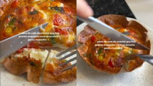 Lanchinho de ovos, tomate e queijo feito na AirFryer para o café da manhã