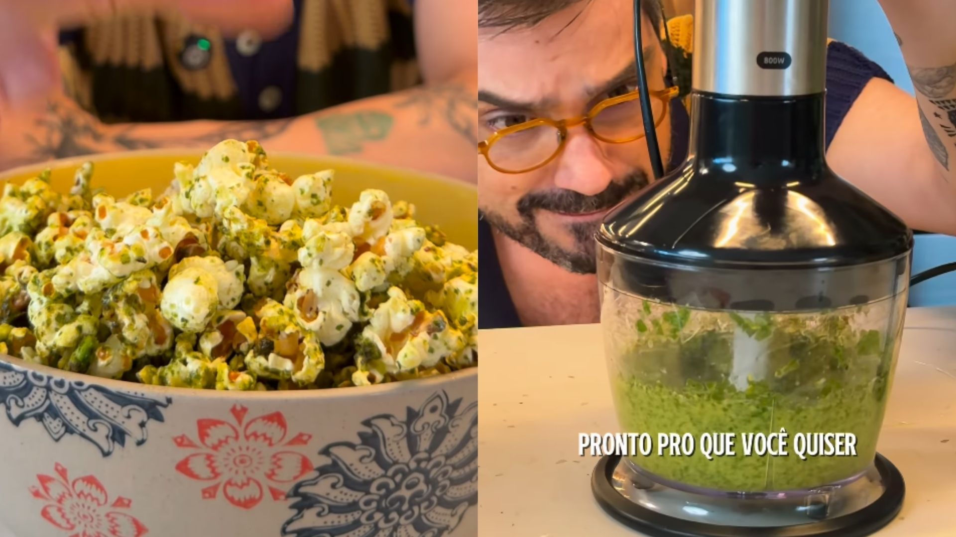Pipoca com pesto de manjericão do Lucas Corazza