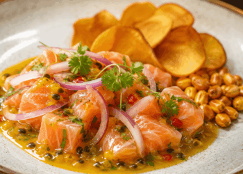 Ceviche de salmão com maracujá. Crédito: Divulgação