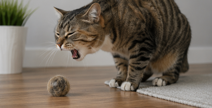 Gatos regurgitam bolas de pelo com frequência - mas o que isso significa? Foto: ChatGPT