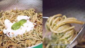 Espaguete ao pesto de manjericão