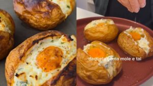 Batata assada recheada com ovo e creme de ricota