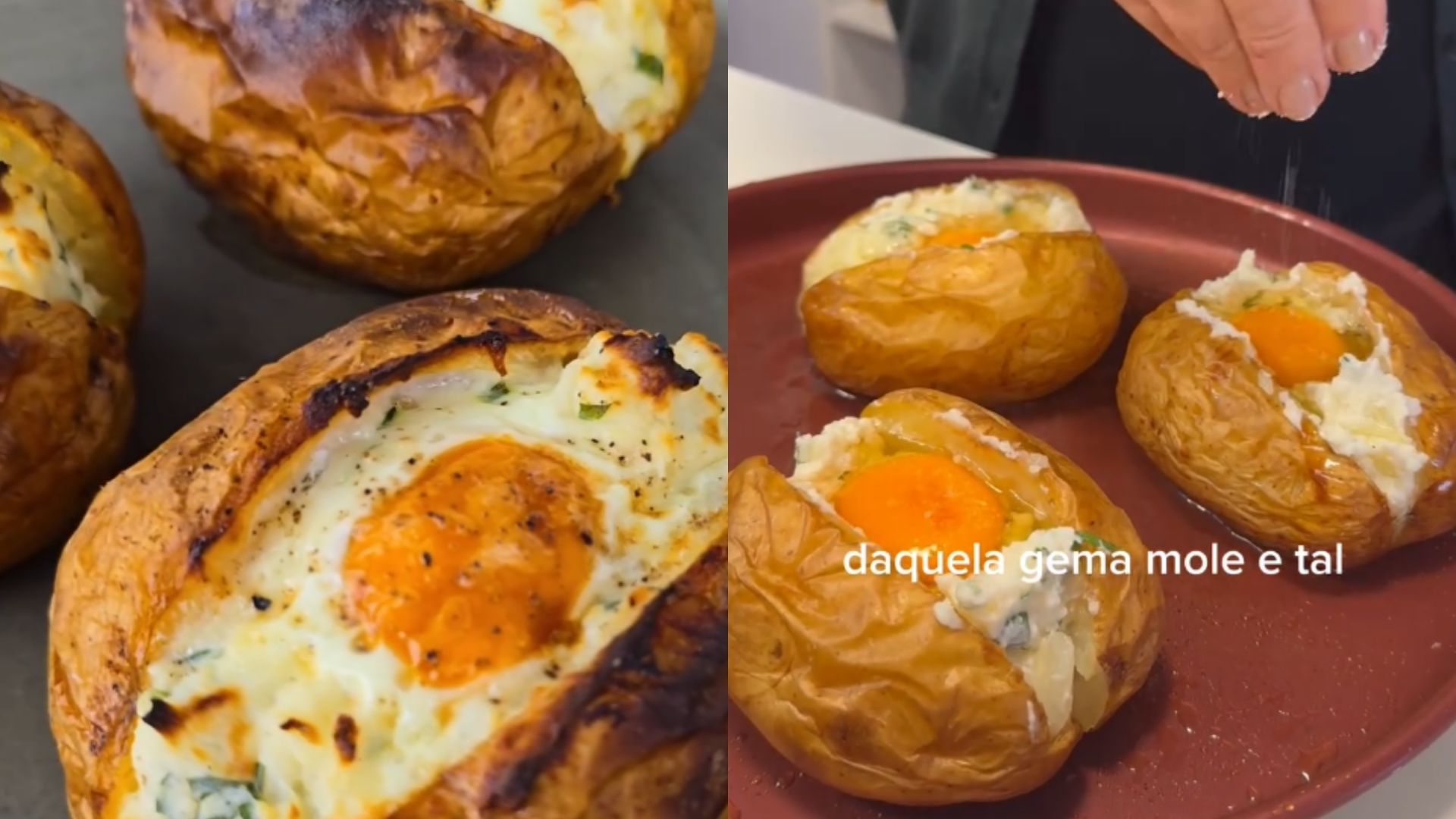 Batata assada recheada com ovo e creme de ricota